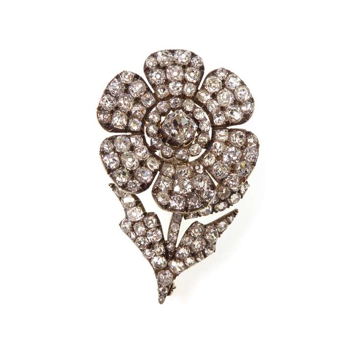 Diamond six petal tremblant flowerhead brooch